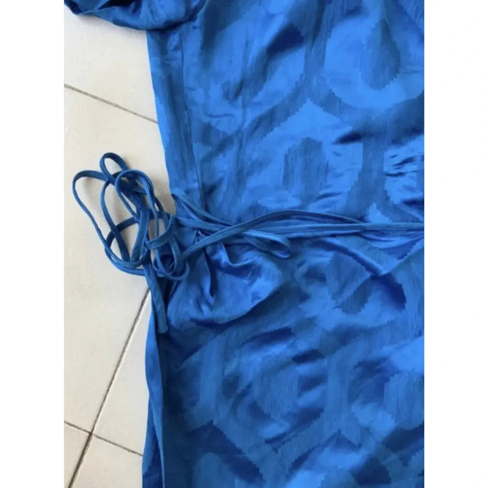 Isabel Marant 10 Jacquard Mini Wrap Dress $595 Short Sleeve Bright Royal Blue 42 - Picture 9 of 16